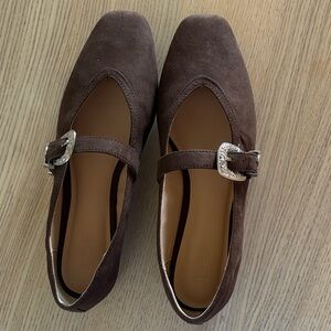 LOFT Brown Suede Flats with Silver Buckle